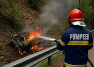 Accident tragic în Vâlcea: Un bărbat a decedat după ce mașina în care se afla a căzut într-o prăpastie și a luat foc